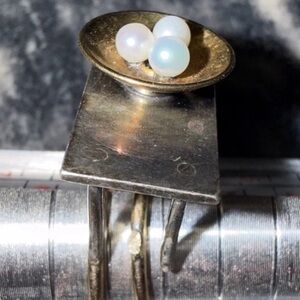 Vintage Handmade Elegant Brass and Silver Pearls in Nest Ring